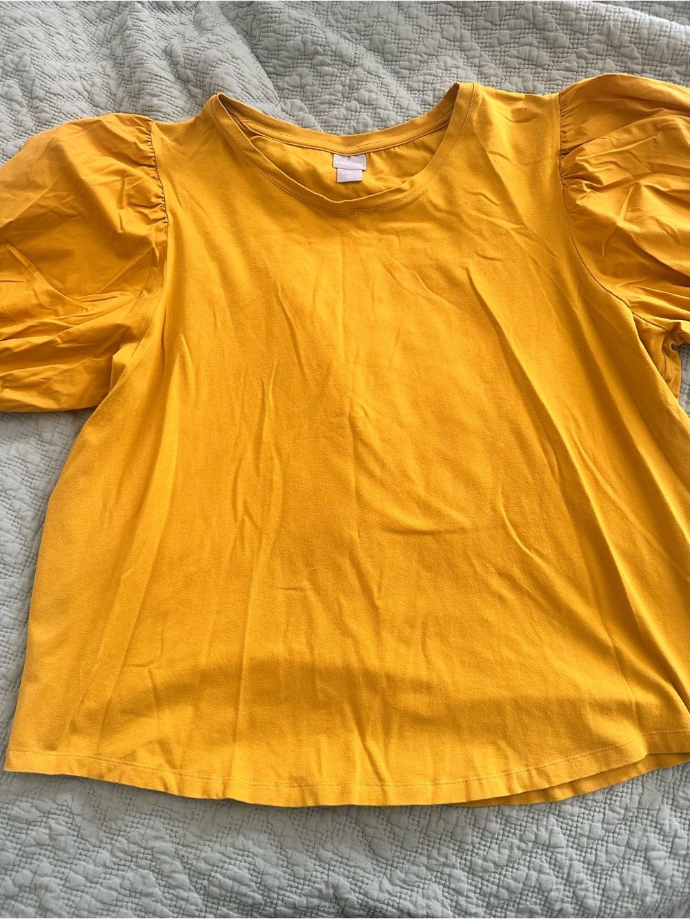 Chico's Short Puff-Sleeve Tee in Mustard